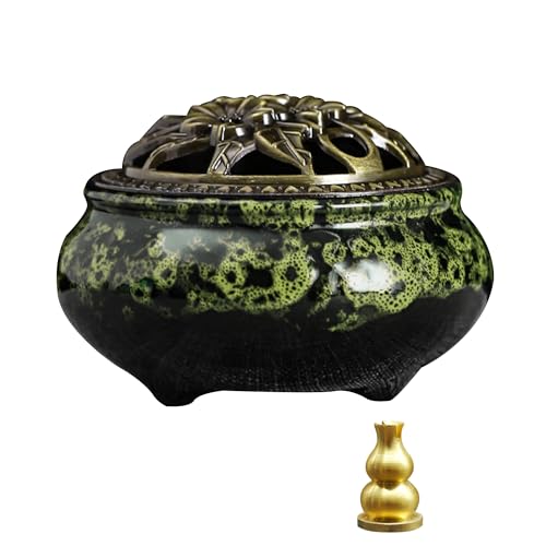 Räuchergefäß, Räuchergefäß Keramik Mit Deckel, Geeignet FüR RäUcherkegel/Spulen/StäBchen, Es Gibt Metall-RäUcherstäBchenhalter + Feuerfeste Baumwolle Im Inneren.