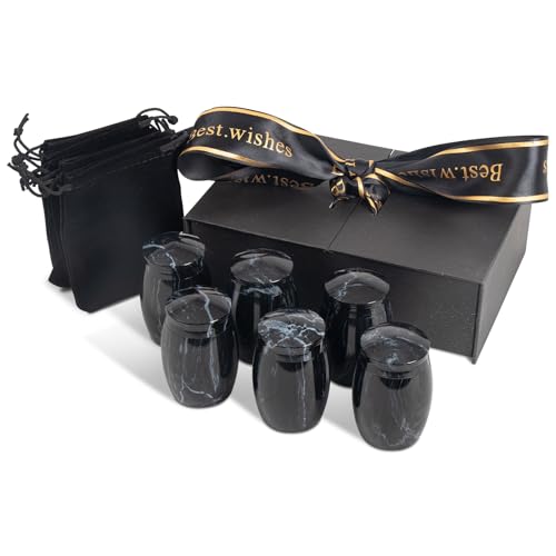 Image of Black Small Marble Finish Keepsake Urn for Human Ashes Set of 6 | Mini Metal Cremation Urn for Human or Pet Ashes - Small Memorial Urns with Velvet Bag - A Perfect Tribute & Gift for Families