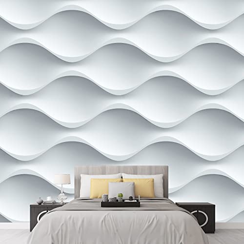 wall26 Removable Wall Sticker/Wall Mural 3D Geometric White Wave Pattern
