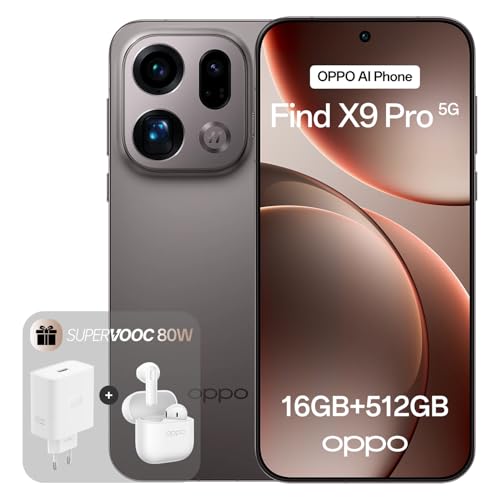 OPPO Find X9 Pro 5G 16+512GB AI Unlocked Smartphone 6 78 120Hz ProXDR Display 200MP Hasselblad-Kamera 4K Motion 7500 mAh IP69 Titanium Charcoal (inkl. 80W SUPERVOOC Ladegerät und Enco Buds3)