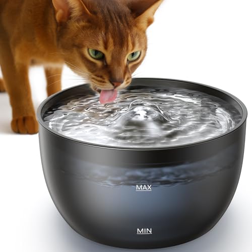 Fontanella per Gatti 3L FEELNEEDY Fontana per Gatti Ultra Silenziosa, Vaschetta in Acciaio 304, Facile da Montare e da Pulire, Pompa con LED e 1 Filtro a Carbone Attivo, Adatto a Animali Domestici