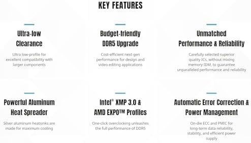 KLEVV FIT V DDR5 32 GB (2 x 16 GB) 5600 MHz CL30 SK Hynix A-Die 1.25V Gaming Desktop Ram Memory XMP 3.0 / AMD Expo Ready (KD5AGU880-56K300F)