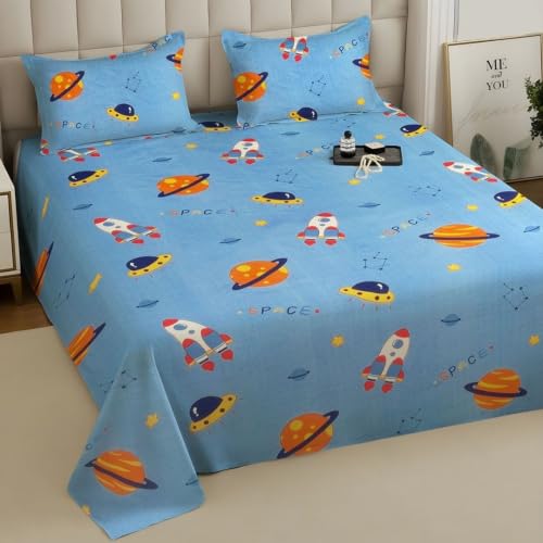 Image of Weave & Decor Cotton Feel Kids Bedsheet Double Bed 90x90 inches, Soft Fabric, Includes 2 Pillow Covers 20x30 inches