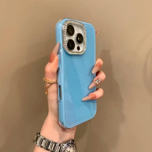 Coque iPhone 14 Pro Max paillettes diamants couleur bonbon bleu