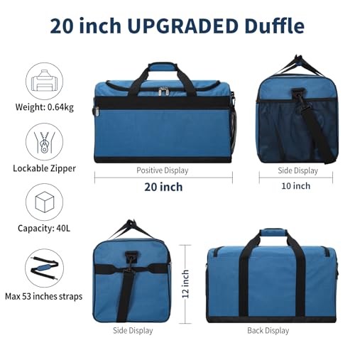 Image of 20 inch Gym Bag for Men, Royal Blue | 40L Capacity, Sport Duffle Bag, Weekender Duffel Bag, Travel