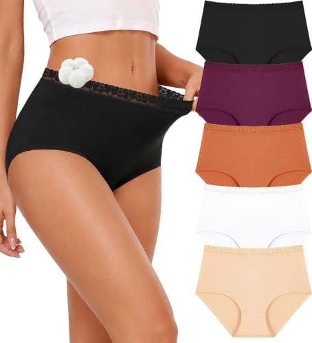 Image of Cotton Womens Underwear High Waisted Full Coverage Briefs Panties 5 Pack