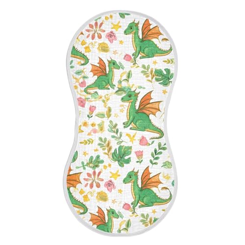 xigua Green Dragons Muslin Baby Burp Cloths Set of 4, Super Soft & Absorbent Burping Rags, Cotton Burp Clothes Shower Gift for Newborn, Baby Girls and Boys