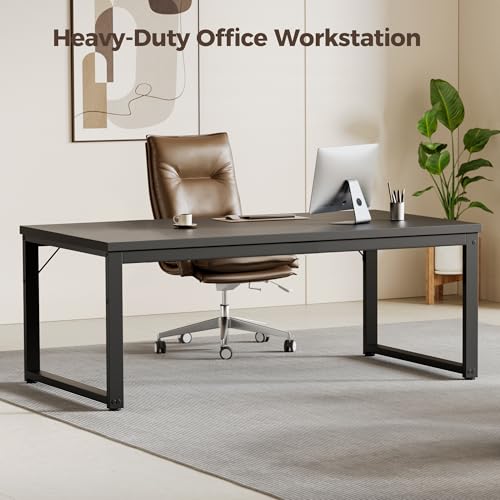 Image of 40 Inch Computer Desk, 1.2 inch Thick Small Office Table, Black | Modern Simple Style, Heavy Duty Industrial Frame, Small Study & Writing Table for Home Bedroom Work