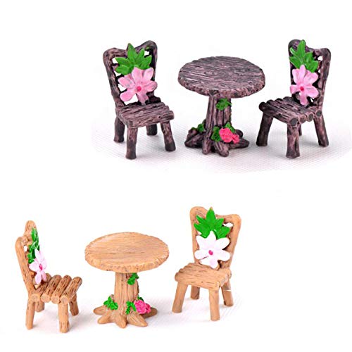 BYTERT Miniature Table and Chairs Set, 6 Piece Fairy Garden Furniture Ornaments Dollhouse Table Chair for Moss Terrariums Dollhouse Accessories Home Micro Landscape Decoration