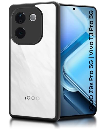 Image of WOW IMAGINE Shockproof Hybrid Back Cover for iQOO Z9s Pro 5G | Vivo T3 Pro 5G | Hard Slim fit Back Case | PC & TPU | Clear Transparent Case - Black