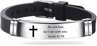 Inspirational Quote Cross Bracelets Faith Christian Bible Verse Silicone ID Wristband Religious Gifts for Men Women Boys Girls Stainless Steel Rubber Adjustable