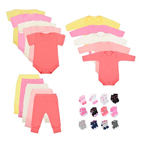 Body Bebê Calça Mijão e Meias Kit 27 Peças Feminino Tamanho:P;Cor:Rosa