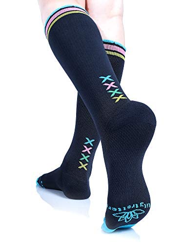 Lily Trotters Athletic Compression Socks, Knee High Support, 15-20mmHG, Four Kisses, Slate, L XL