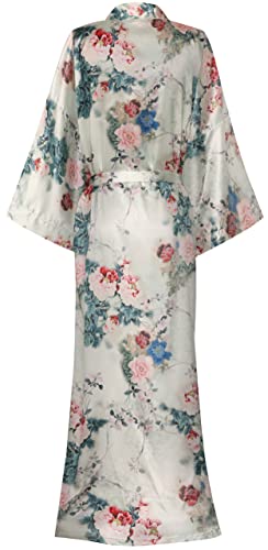 Image of goodmansam Women's Long Floral Satin Kimono Robes Bridal Dressing Gown Wedding Bridesmaid Nightgown