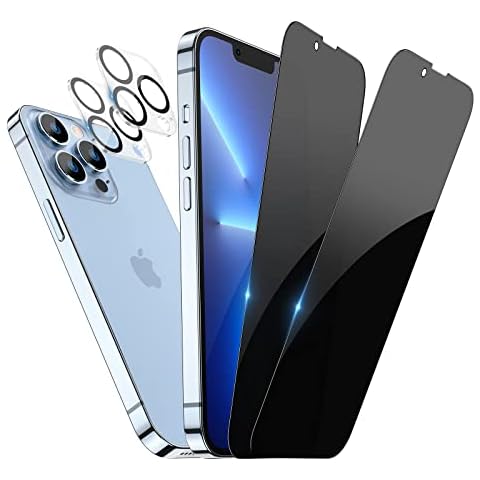 2+2PACK HWeggo Privacy Screen Protector with Camera Lens Protector for iPhone 13 Pro Max,HD Clear Bubble Free Case Friendly 9H Hardness for 13 Pro Max,Anti Spy Black Private Tempered Glass Film Cover