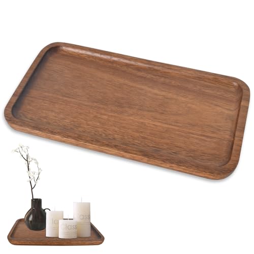 Small-Wooden Rectangular Serving Tray, Acacia Wooden Tray, Handcrafted Tea Plate for Coffee, Drinks and Snacks, Perfect for Cafes Home Brunch and Gifts (20x10.5CM)