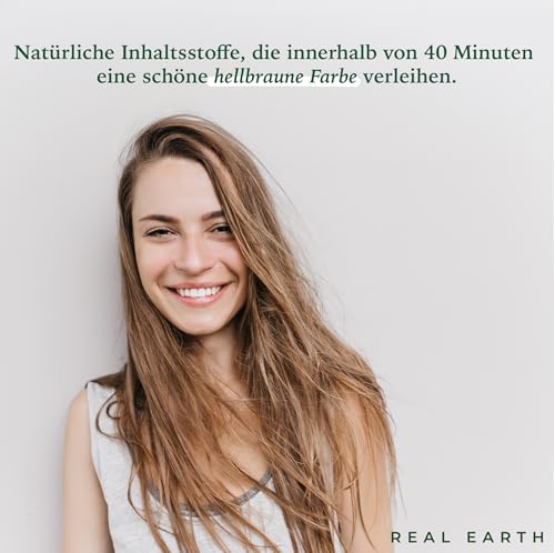 Real Earth Henna Haarfarbe 250g BIO 100% Natürliches. Henna Pulver Für Haare - Tönung Rot, Kupfer, Kupferrot, Goldbraun, Mittelblond, Schwarz, Dunkelbraun Color Prep Haut - Made in India (Hellbraune)