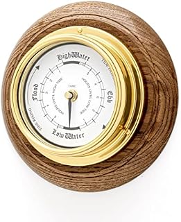 Classic Tide clock on English oak mount, Heavy Lacquered Brass (1/2kg), Nautical Tidal Fishing Coastal Clock, Gift, English Oak, Handmade in England