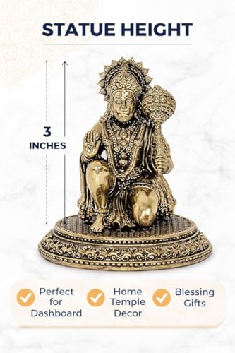 Estatua de Hanuman Ji sentado de latón 3 pulgadas miniatura 2