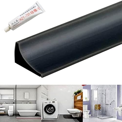 Image of RANDEN Self-Adhesive Silicone Water Stopper Strip - Collapsible Threshold Barrier Strip for Dry & Wet Separation, Sink Water Splash Guard, Bathroom Water Stopper (Black, 1 Meter)