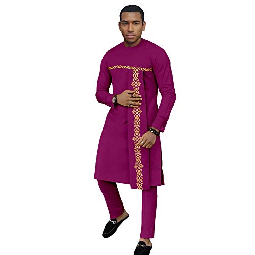 African Traditional Clothing Set for Men Dashiki Print Long Coats and Ankara Pants 2 Piece Outfits for Wedding Evening