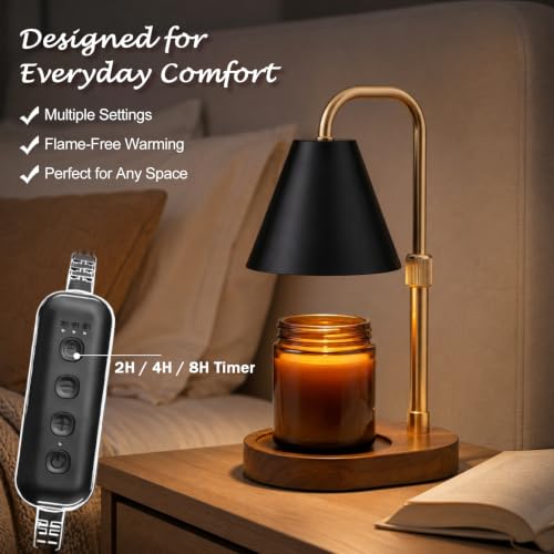 SOKCVSEA Candle Warmer Lamp Timer Height Adjustable | Birthday Gifts for Women Mom Gifts, House Warming Gifts New Home Decor, Wax Melt with 2 Bulbs Blacks - image 4