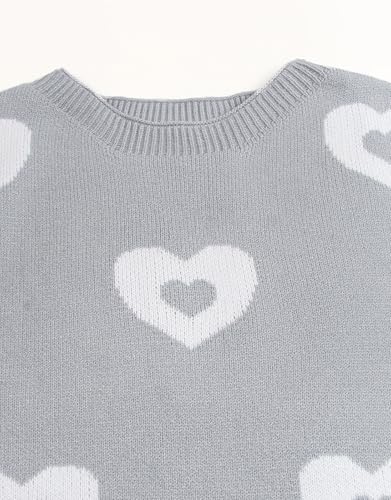 Image of Womens Cute Heart Sweater Crew Neck Long Sleeve Pullover Valentines Sweater