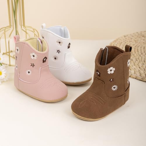 Image of Meckior Baby Girls Cowboy Tassel Boots Side Zipper Moccasins Soft Bottom Non-Slip Toddler Shoe