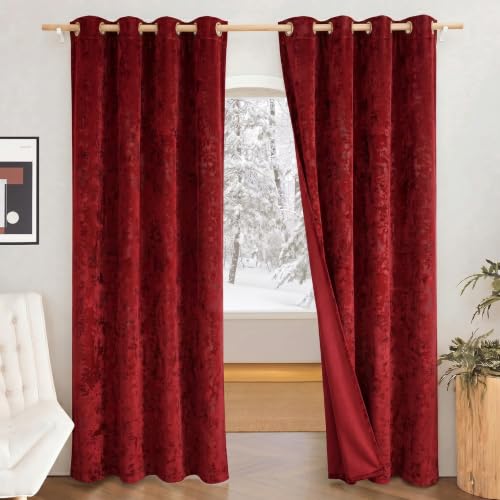 Image of IVAZA Premium Velvet Burnout Pattern 70% Blackout Opaque Curtains - Thermal Insulated, Heavy Blackout Opaques, Room Darkening Curtain for Door 8 Feet Pack of 2 Maroon Burnout