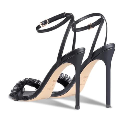 Image of Women's 3.9IN High Heel Sandals Open Toe Strappy Slingback with Lace Flower Detail - Stiletto Heel Summer Dress Shoes for Wedding /Party