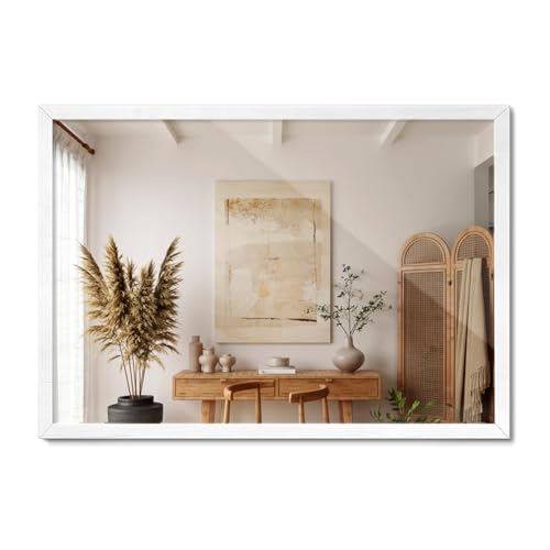 Miroir mural rectangulaire 73x53 cm blanc en bois MDF au style moderne