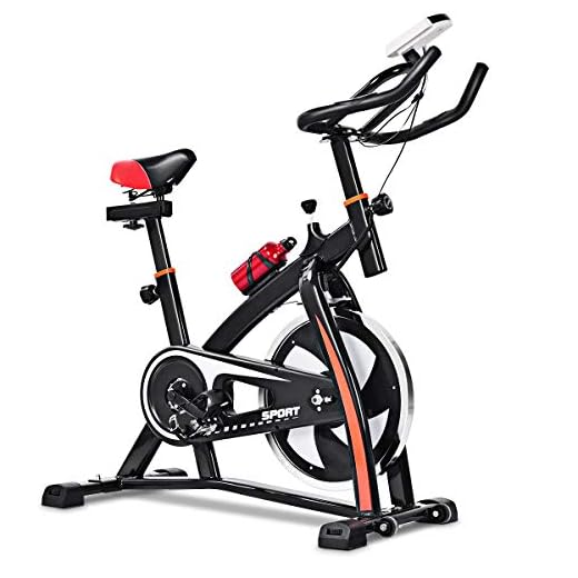 Goplus Adjustable Exercise Bike, Stationary bike, Indoor Cycle Bike, with Heart Rate Sensors, LCD Display, Professional Exercise Bike for Home and Gym Use