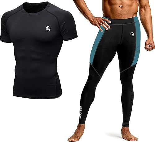 Image of NEVER QUIT Men's half Sleeve Compression Set, Workout Top & Pants Combo