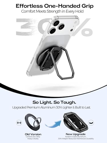 Image of 【On-the-Go】 Pro Aluminum Phone Grip Stand for MagSafe,【Extendable】 360 Rotatable Magnetic Ring Holder with【Anti-Slip】 Finger Strap for iPhone 17 16 Pro Max Portrait Landscape & Mag Safe Case - Black