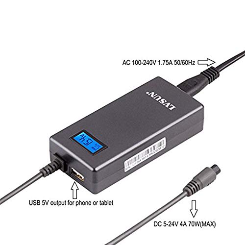 Slim Universal Laptop Charger Replacement AC Adapter 70W with Multi Connectors for HP BM Lenovo Thinkpad Dell Sony Fujitsu Acer Delta Gateway Toshiba Liteon Samsung Notebooks Ultrabook and More Black