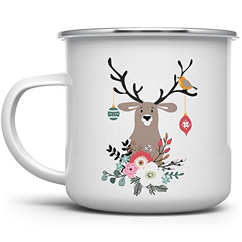 Taza de café esmaltada con diseño de ciervo navideño 12oz miniatura 1