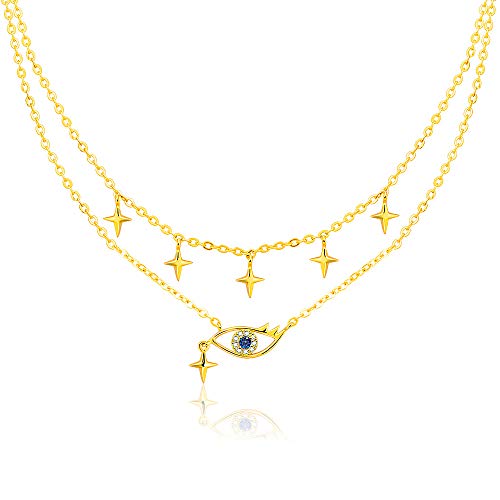 Authentic Crazy Deals Gold Layered Evil Eye Necklace for Women Cross Star Choker Double Layer Pendant Necklaces Sapphire Birthstone 18k Gold Plated Jewelry Gifts for Teen Girls