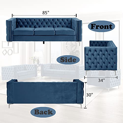 Morden Fort Modern 2 Pieces Of Chair And Sofa Couch Set With Dutch Velvet Blue,Iron Legs. #TOP2