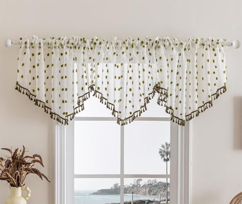 Cantonnière jacquard transparente lot de 3 rideaux triangulaires vert 60x140cm