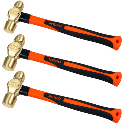 Image of WEDO 3PCS Brass Ball Peen Hammer Set, 12 oz+16 oz+24 oz(3 /4lb+1lb+1-1 /2lb), Brass Ball Pein Hammer Set with Fiberglass Handle, Die-Forged, Corrosion Resistant, DIN Standard