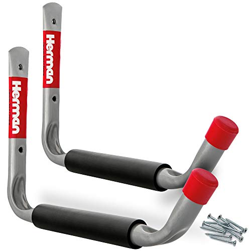 Heavy Duty Utility Hooks by Herman - Universal Garage Hooks with Protection Rubber Sleeve and Lids - Wall Mounted Organizer Multi-Tool Hanger, Bike Hook- 2 Pack Storage Hooks (Utility Wall Hook)