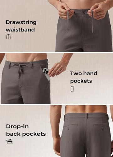 WILLIT Mens Linen Pants Casual Drawstring Lightweight Pants Cotton Linen Lounge Beach Summer Pants 32'' Gray 32W
