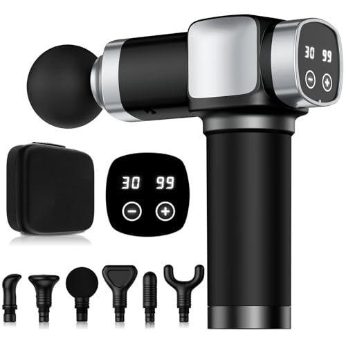 Massage Gun, Handheld Electric Body Deep Tissue Muscle Massager, High Percussion Massage Device with 30 Speed & 6 Attachments