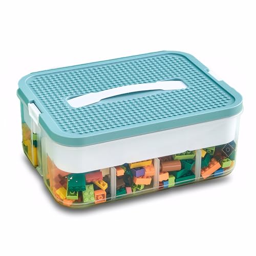 Cajas de almacenamiento, organizador transparente para juguetes, cajas de almacenamiento apilables de Lego con tapa, asa, contenedor de plástico con múltiples compartimentos para almacenar juguetes