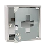 UISEBRT Medizinschrank aus Edelstahl 30 x 12 x 30cm, 2 Fächer Abschließbar Arzneischrank mit Glastür, Erste Hilfe Schrank inkl. 2 Schlüsseln, Medikamentenschrank Apothekerschrank, Silber