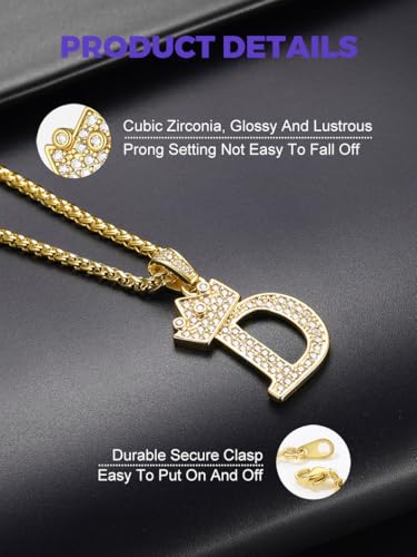 Richsteel Initial Necklace for Men A-Z 18K Gold Plated Crown Shiny Cubic Zirconia Monogram Pendant for Women Fashion Jewelry3