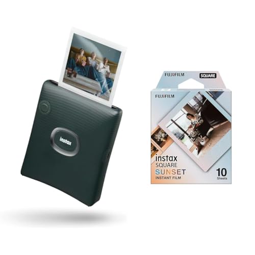 Impresora para teléfonos instax Square Link Verde Oscuro y recuerdos con película Sunset