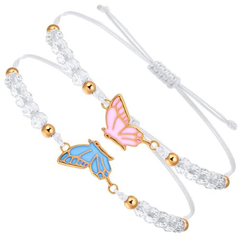 2PCS Friendship Bracelet for 2, Butterfly Matching Bracelets Adjustable Best Friend Bracelet for 2 Handmade Charm Friendship Bracelets for Women Couples