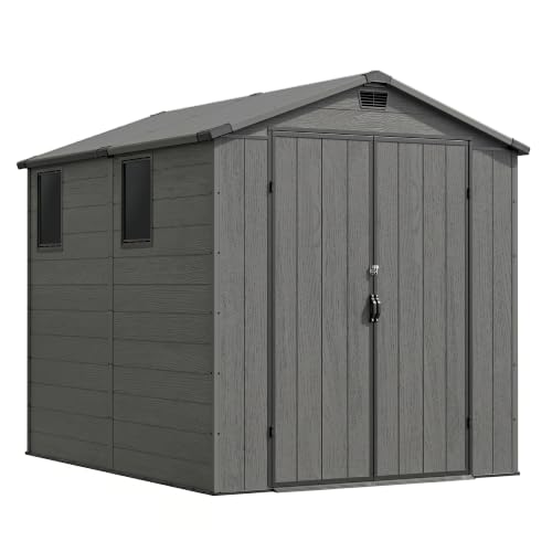 Image of Devoko 6x8 FT Resin Outdoor Storage Shed with Floor, Plastic Garden Shed