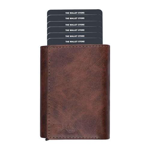 Image of The Wallet Store Maverick RFID Protected Vegan Leather Wallet Cardholder | Pop-up Cardholder | Scan Proof Wallets for Men | Aluminium Case | Up to 8 Cards | Credit & Debit Cardholder (Brown)